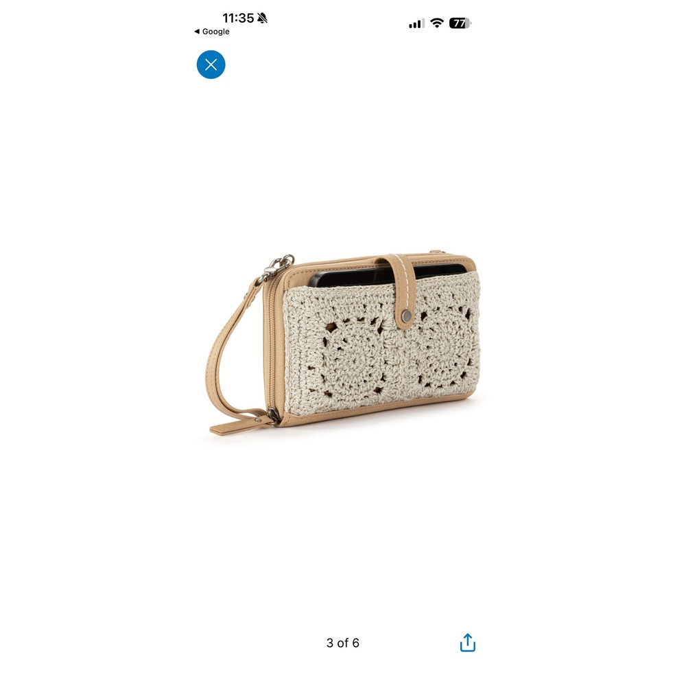 The Sak Iris Smartphone Crossbody Women OS Tan Good Crochet Vegan Leather Wallet - Picture 2 of 5